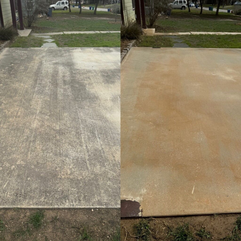 The Service Shown Is Pressure Washing A Concrete Surface To Remove Dirt And Grime Restoring Its Appearance