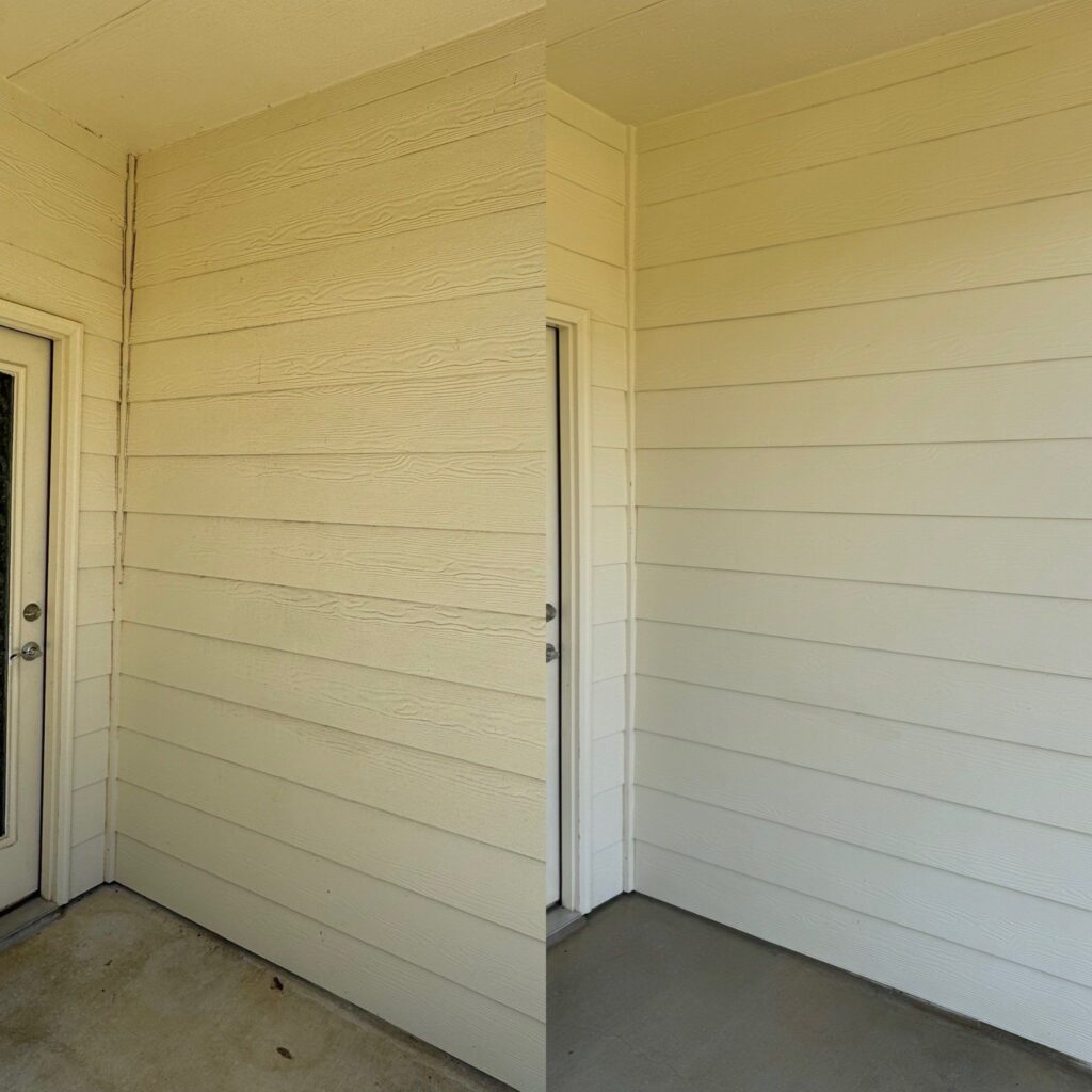 Pressure Washing Of Exterior Walls Removing Dirt And Grime Revealing Clean Surfaces And Improving Overall Appearance