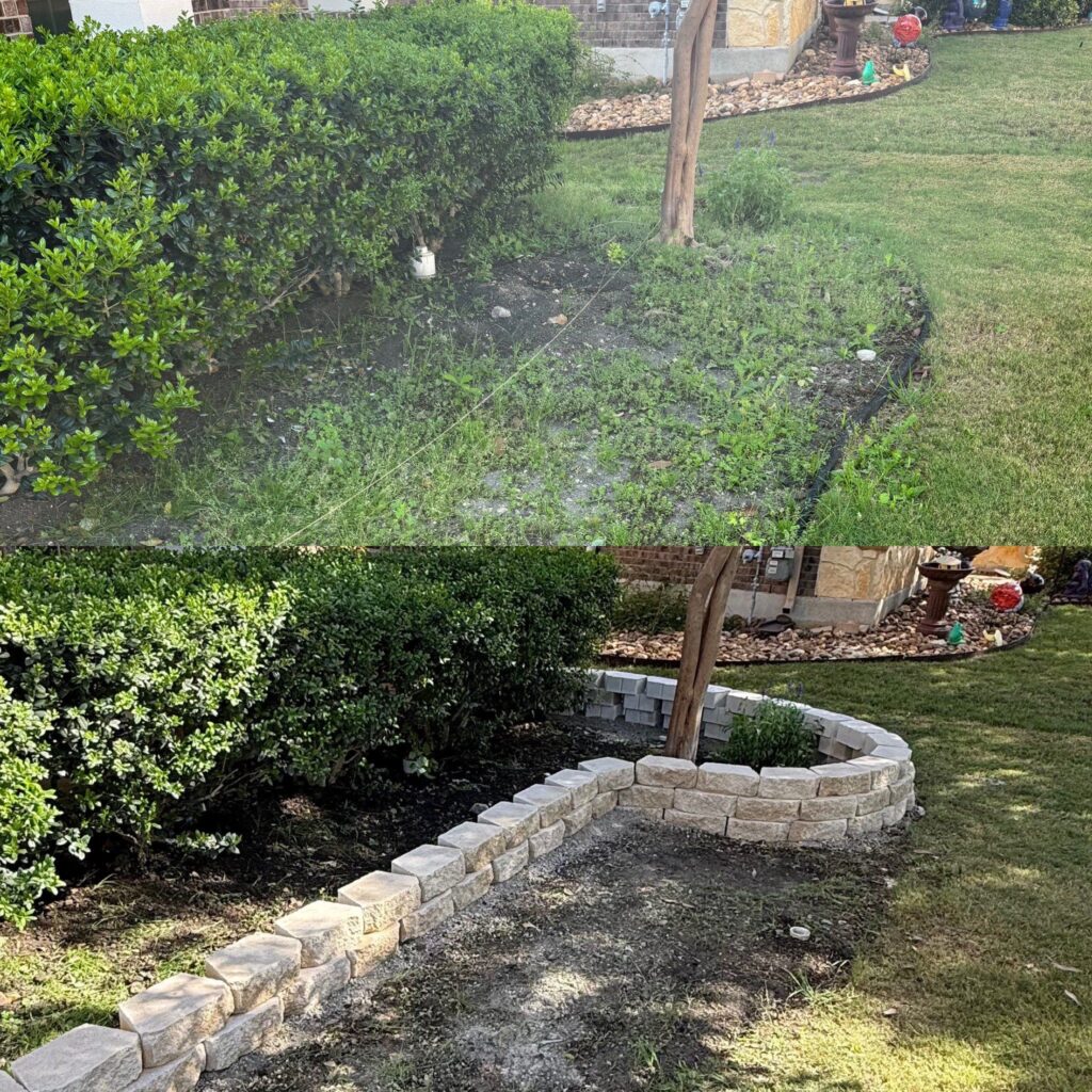 The Service Involves Landscaping Cleanup And Installation Of Stone Borders Around Garden Beds And Shrub Areas