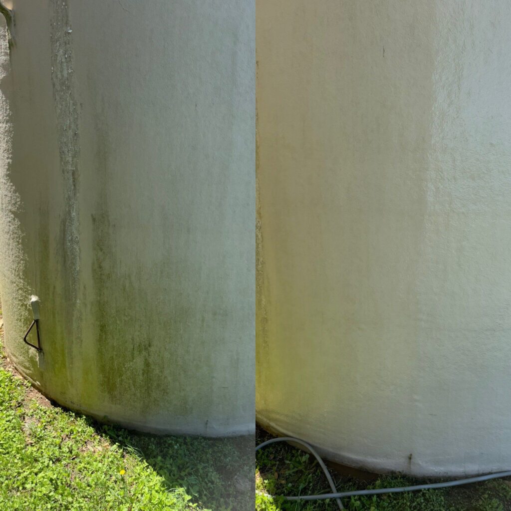 The Service Is Pressure Washing The Exterior Surface To Remove Dirt And Grime Making It Clean And Bright