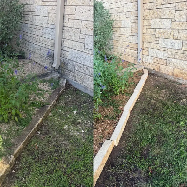 The Service Shown Involves Pressure Washing The Stone Borders And Cleaning The Surrounding Soil And Plants For A Neat Appearance