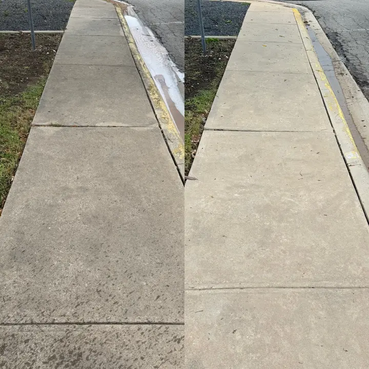 The Service Shown Is Pressure Washing Of A Concrete Sidewalk To Remove Dirt And Stains Resulting In A Clean Surface