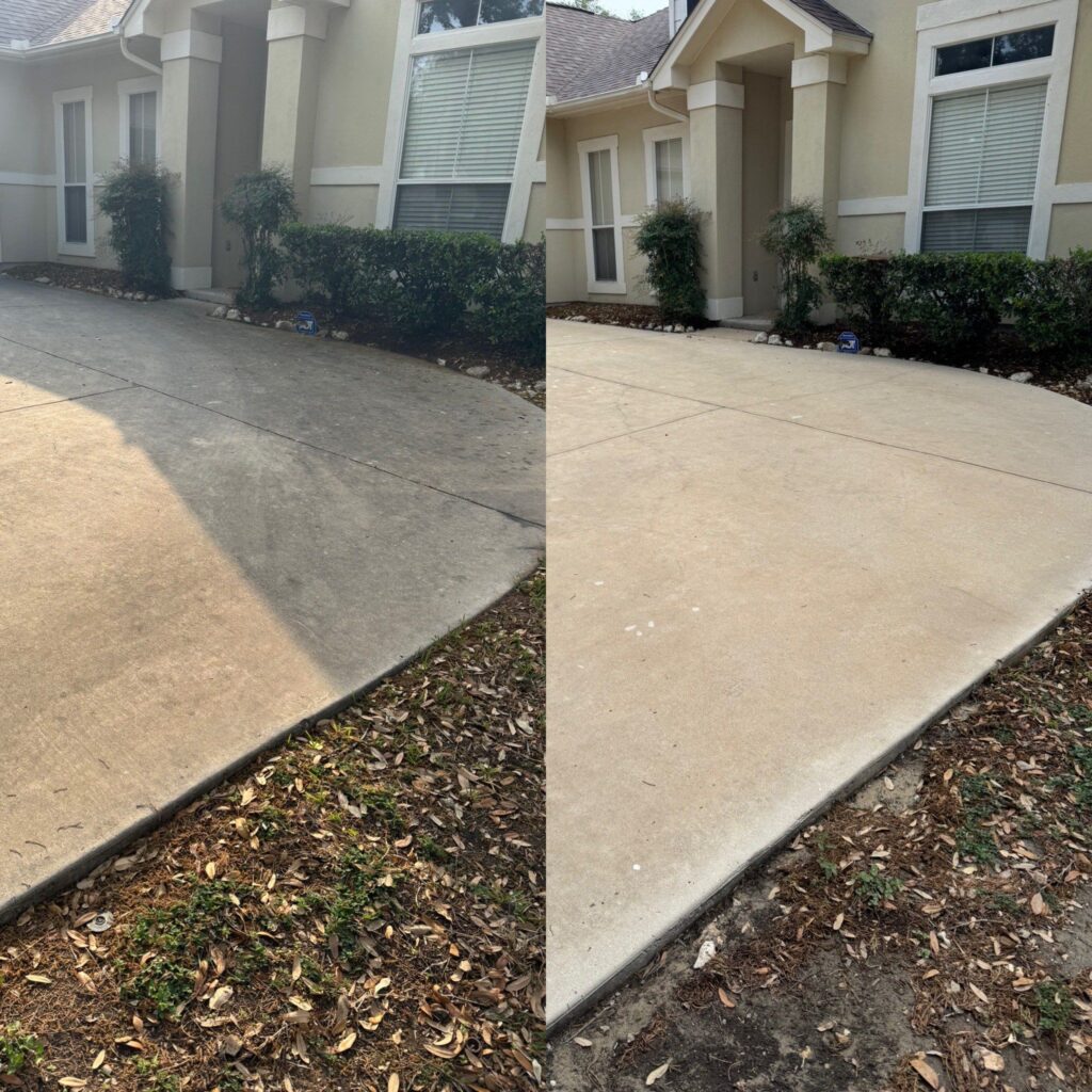 The Service Shown Is Pressure Washing The Driveway To Remove Dirt And Improve The Appearance Of The Concrete Surface