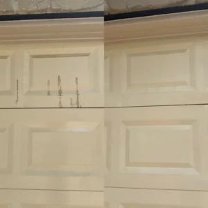 The Service Being Done Is Pressure Washing To Clean The Garage Door Removing Dirt And Stains Showing A Significant Difference