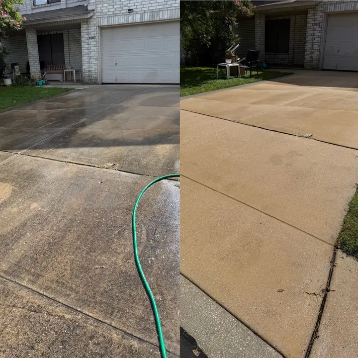 The Service Is Cleaning And Restoring A Concrete Surface Using Pressure Washing Techniques To Remove Dirt And Stains