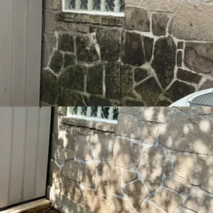 The Service Shown Is Cleaning A Stone Wall Removing Dirt And Grime For A Refreshed Appearance