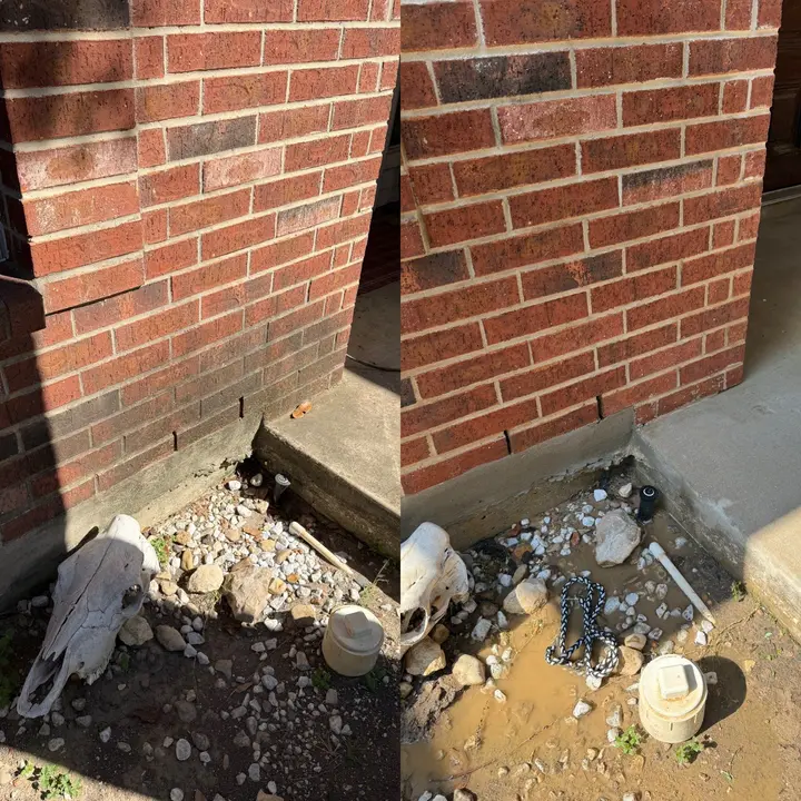 The Service Shown Is Cleaning The Brick And Concrete Surfaces Removing Dirt And Debris From Around The Foundation Area